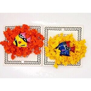 Hair Clip Bow Girls Angel Fish Curly Ribbon Accessory Yellow and Orange Lot of 2